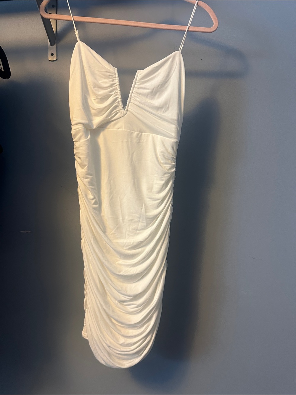 Selfie Leslie White Ruched Spaghetti-Strap Mini Dress